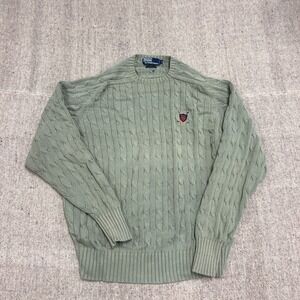 Vintage Polo Ralph Lauren Sweater Mens XL Green 1990s Golf Crest Cable Knit